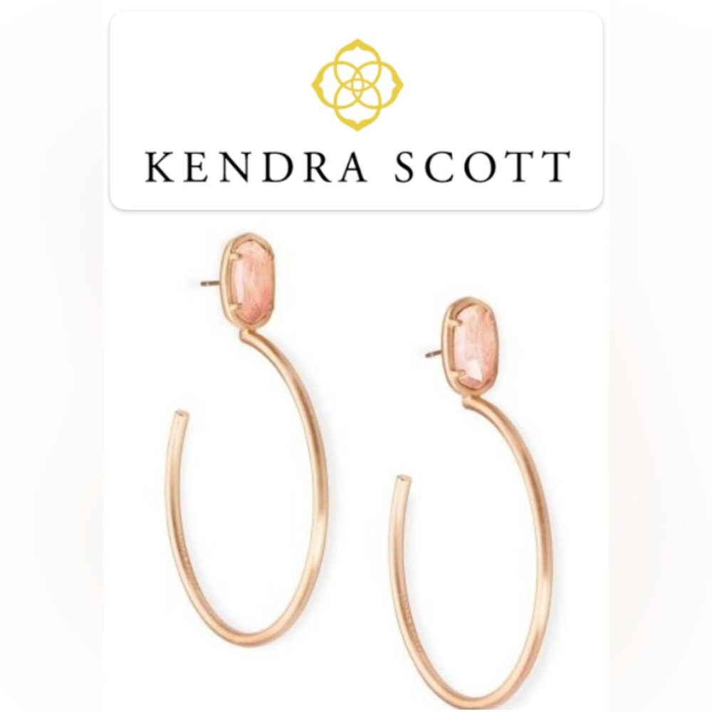 EUC [Kendra Scott] Small Pepper Blush Wood Stone Rose Gold Hoop Earrings